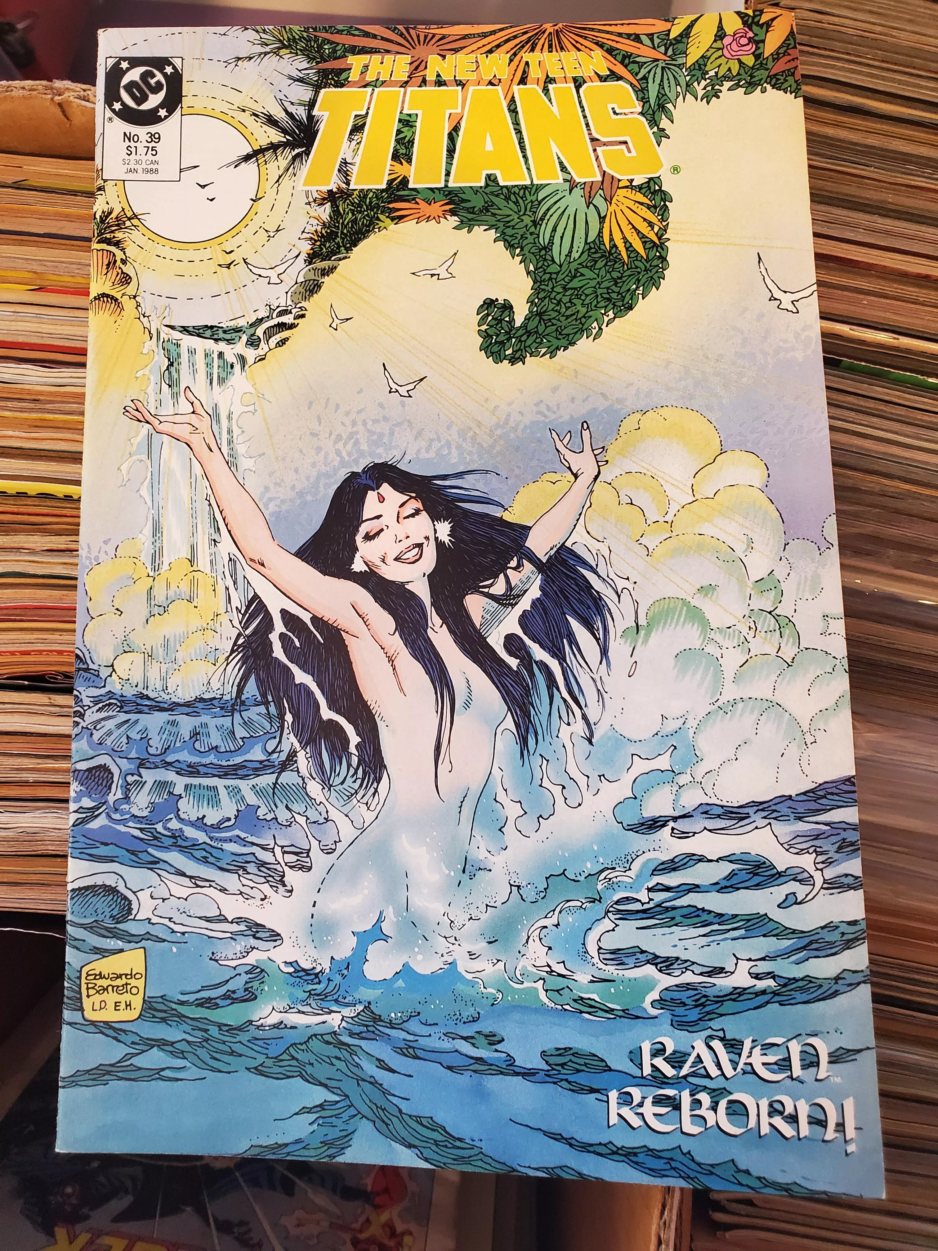 Raven skinny dipping on the cover! [New Teen Titans 39]