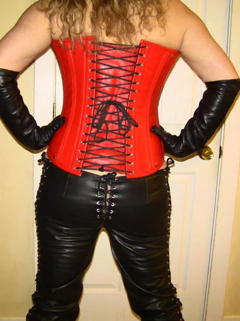 Red Leather corset and leather pants...so sexy [oc]