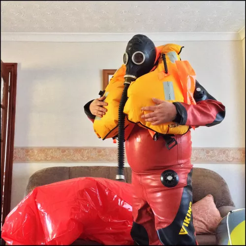 Red n black Viking with Challenger ?? 275 N offshore life jacket.