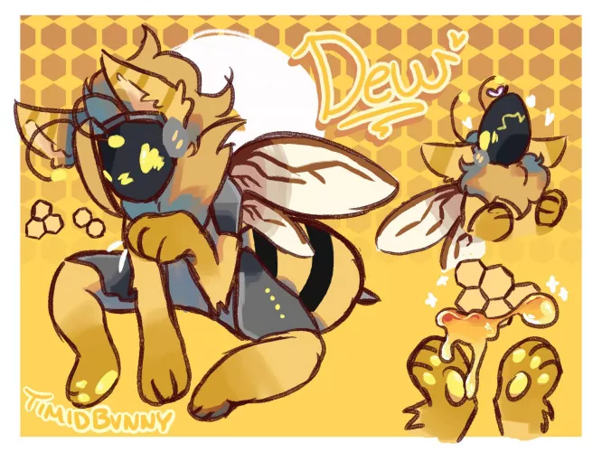 Redrawing and renaming my little bee proto, dew! (Art by me @TIMIDBVNNY)