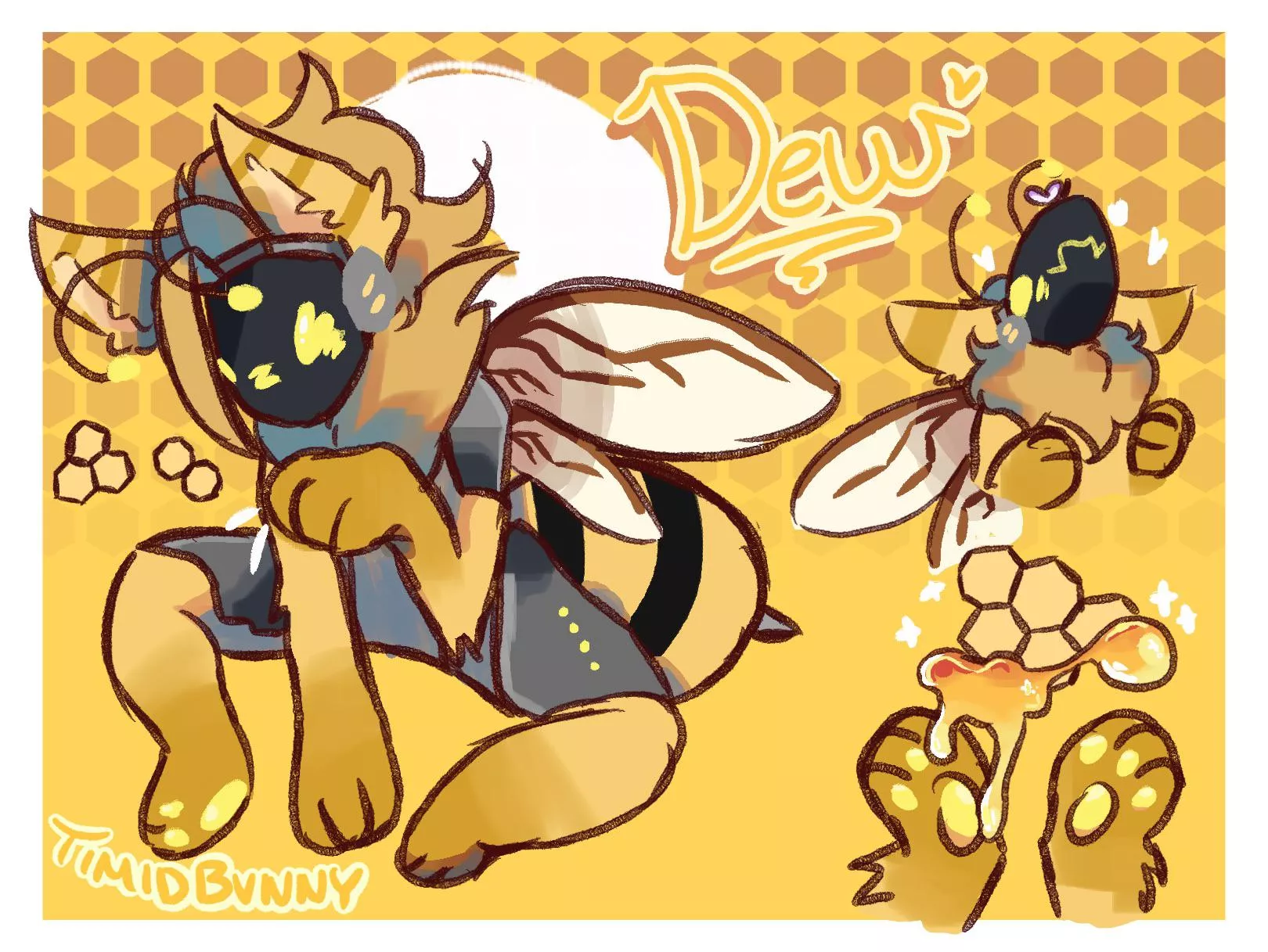 Redrawing and renaming my little bee proto, dew! (Art by me @TIMIDBVNNY)