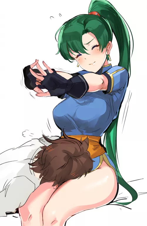 Resting on Lyn's tighs