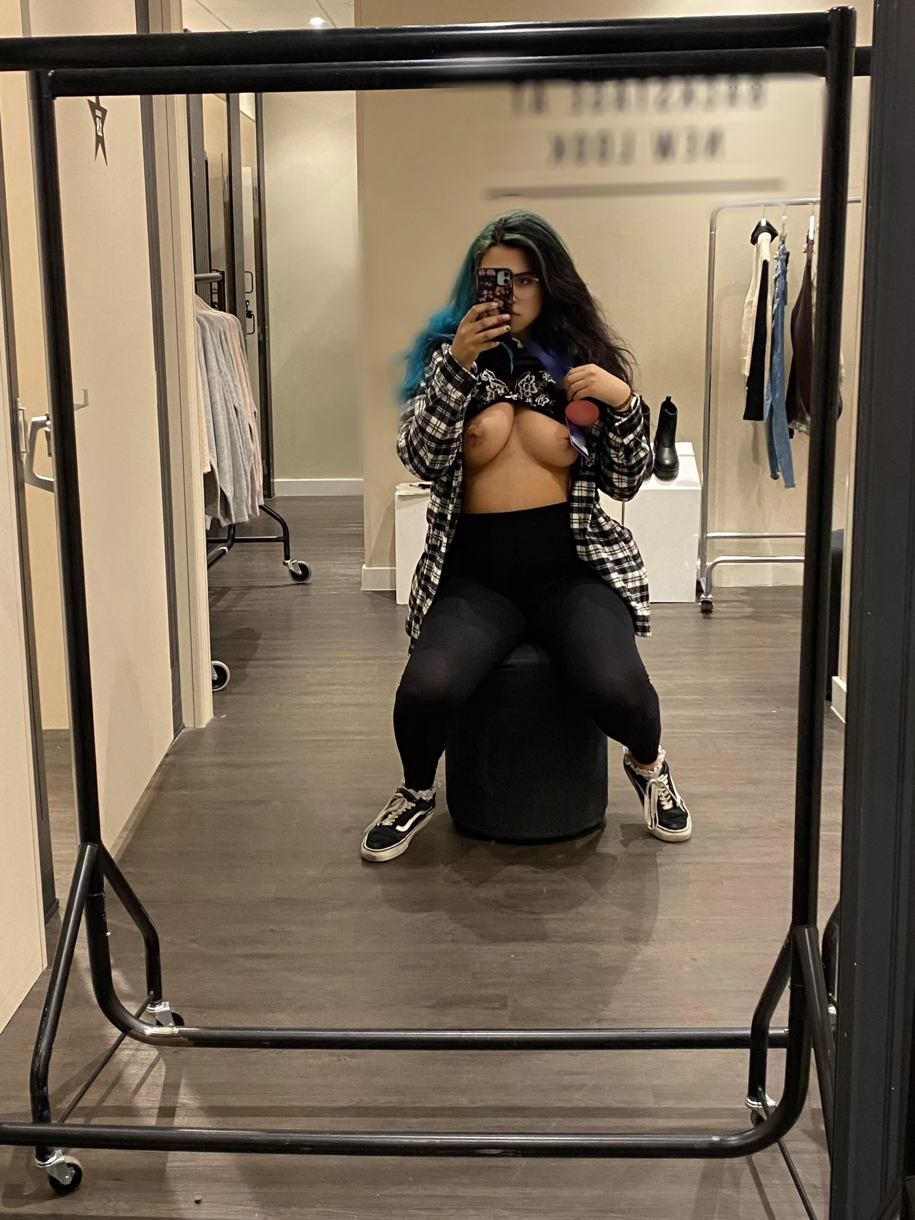 Risky fitting room selfie before the shop got busy Risky fitting room selfie before the shop got busy