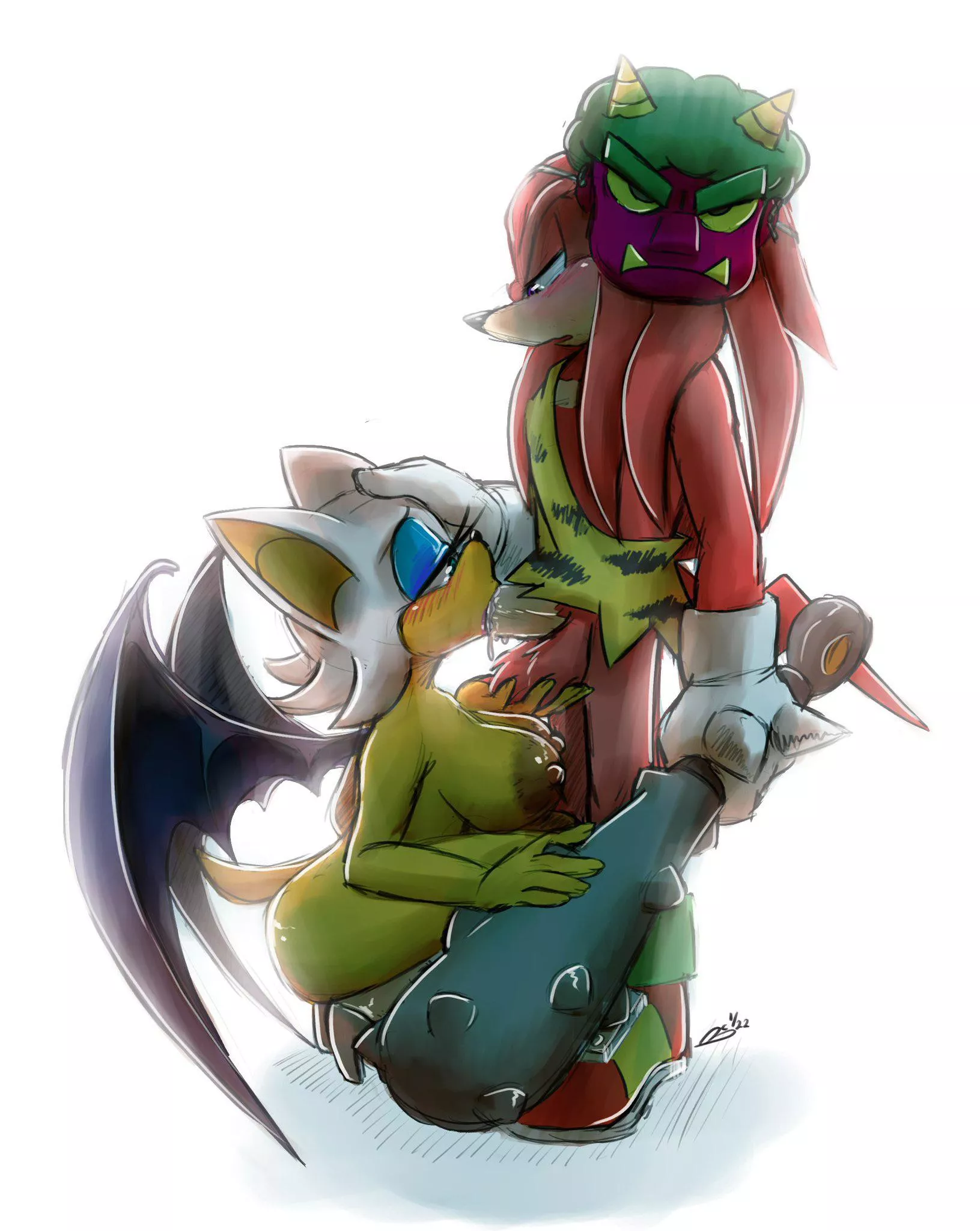 Rouge likes Knuckles’ animal side (Artist BlueChika)