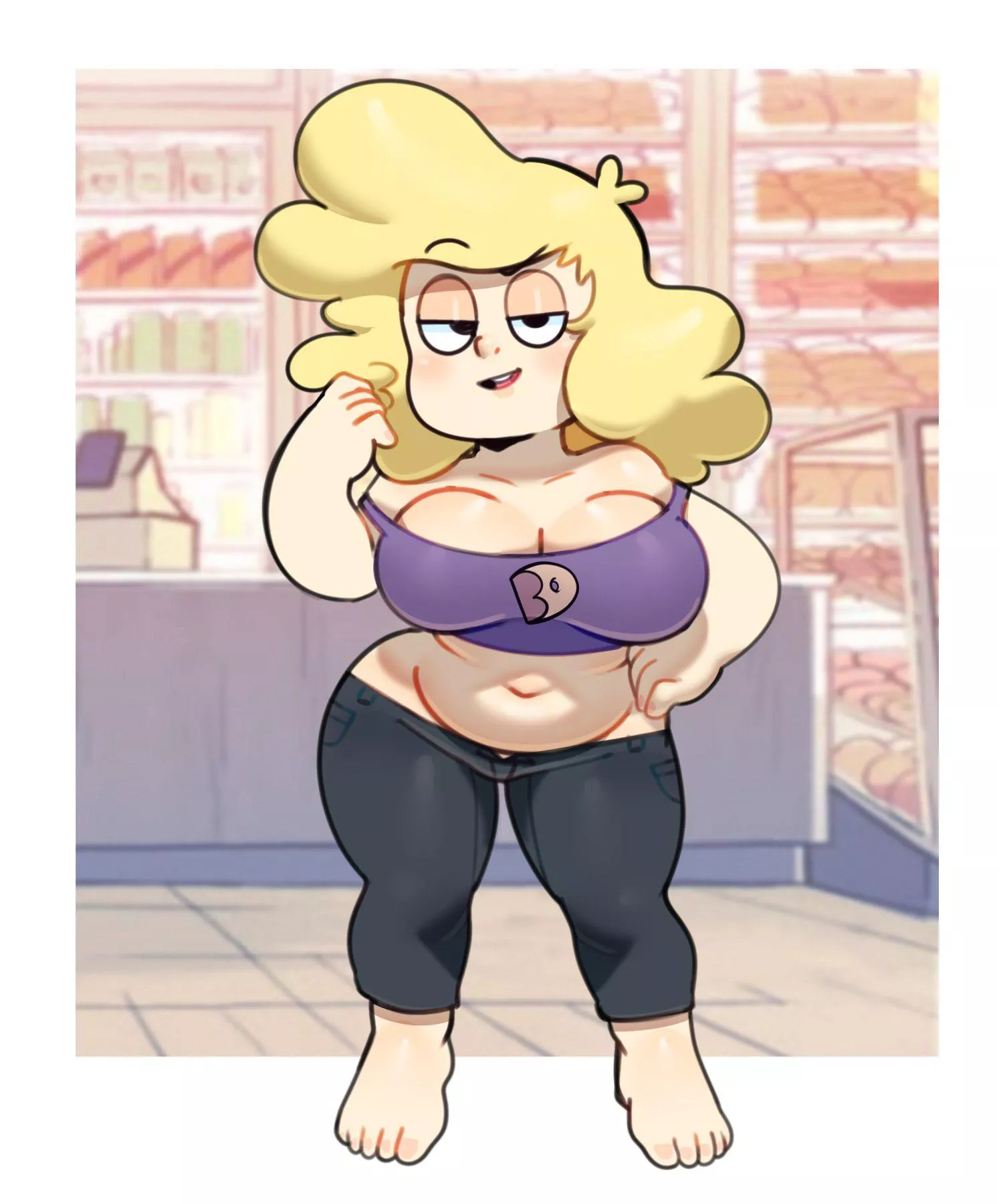 Sadie, trying on a more revealing work outfit (art by ScrubForWork) Sadie, trying on a more revealing work outfit (art by ScrubForWork)