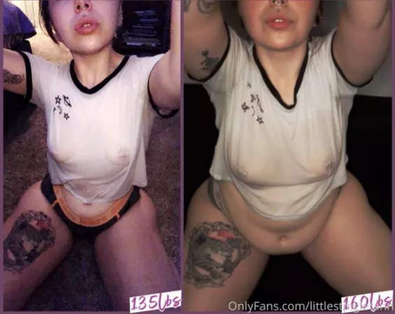same shirt, same panties just a years difference! i canβt wait to see the difference in the next few months, i wanna be rounder and softer ππ