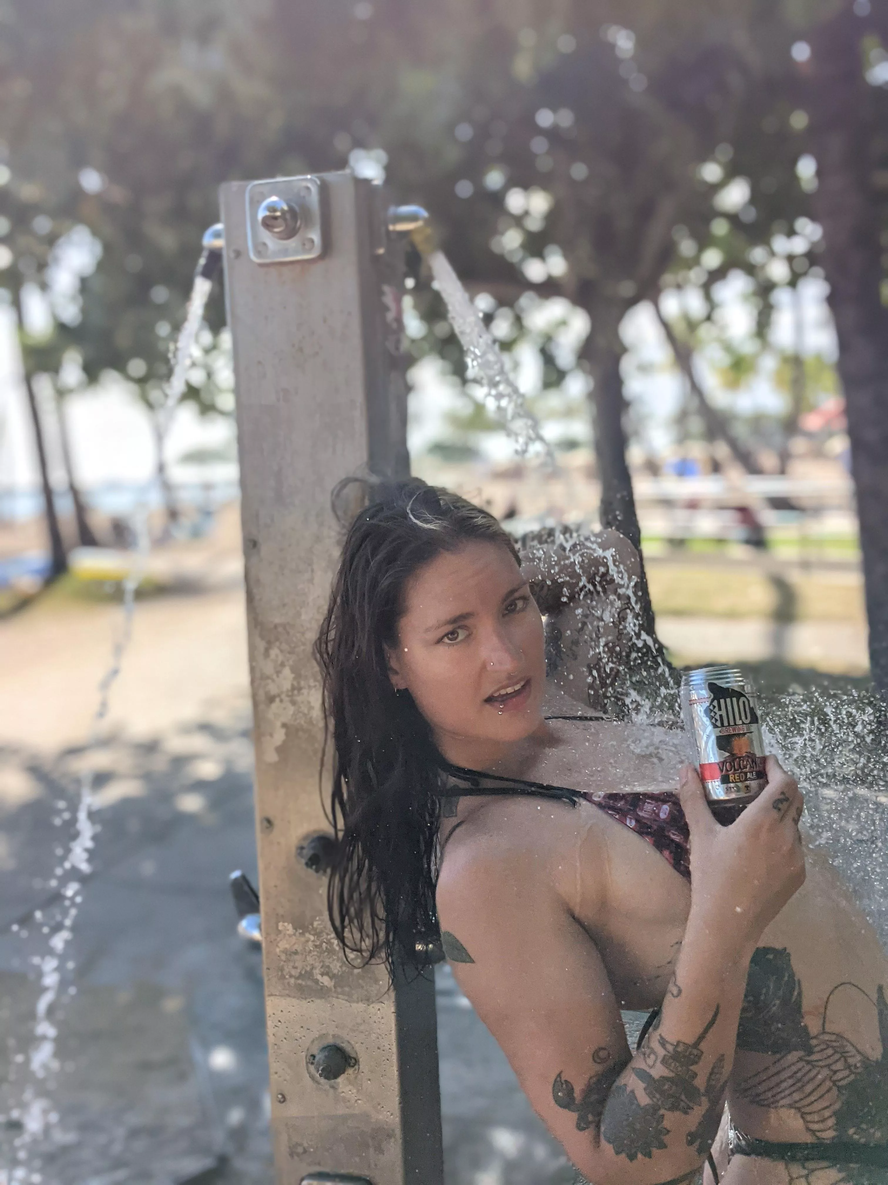 Save water, shower outside and drink beer