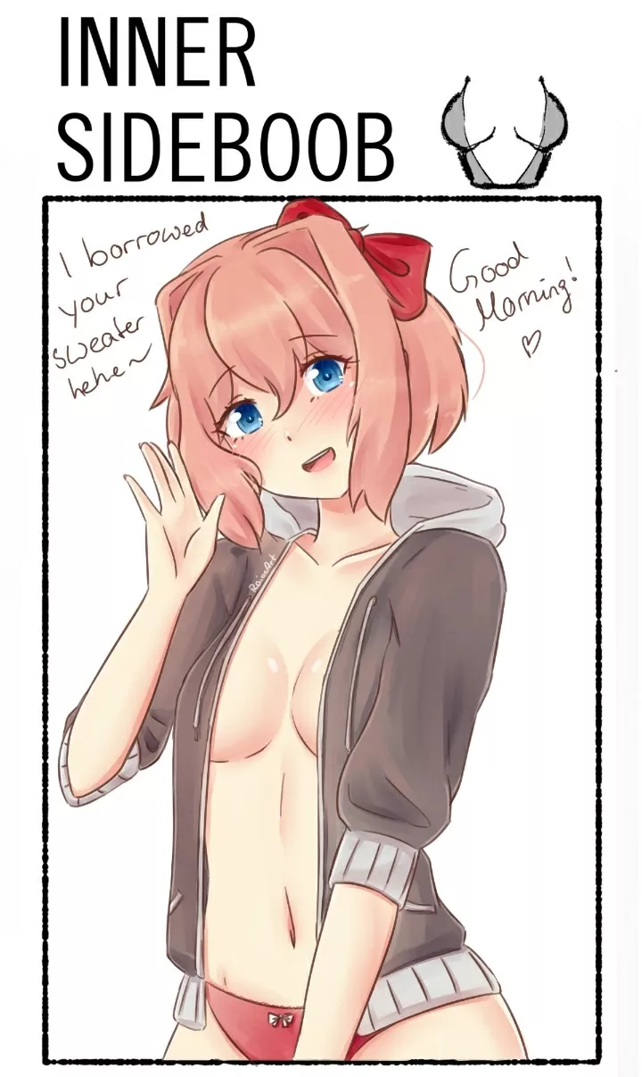 Sayori borrows your hoodie (RaionArt) [Doki Doki Literature Club]