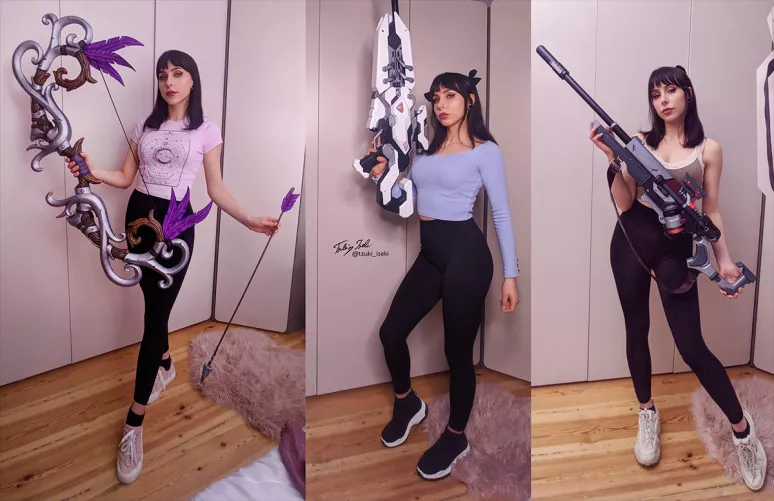 [Self] My little prop collection all made by me: Ironfeather longbow, Widow's kiss and Ana's rifle.