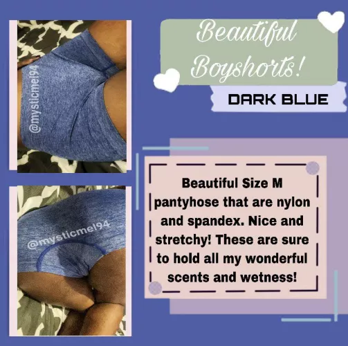 [selling] blue boyshorts with the perfect gusset to soak my scent up! I offer add ons like solo play, extra days and many more! all panties are made to order! 💋💎 kik: mysticmel94