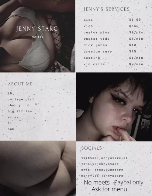 [selling] come buy from this big titty college slut 😌 goal is $100 today!! Let’s help each other out 😉 snap: jenny420starc 💖 kik: jennystarc420