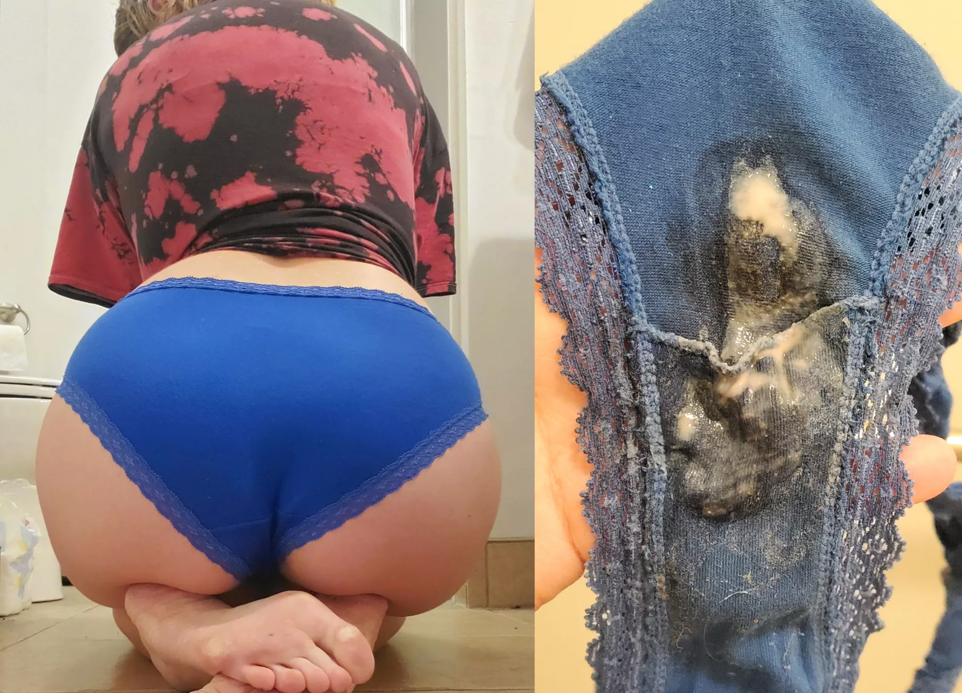 [selling] third and final day of wear for these blue panties🤤 countless orgasms and a scent so strong l felt embarrassed in the grocery store😳 dm me or kik babbigiraffe to taste me for yourself <3