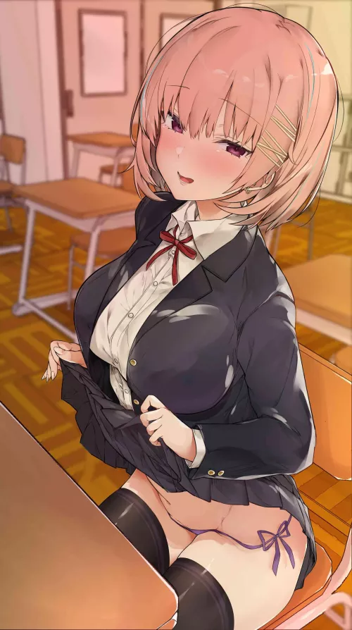 Sexy schoolgirls lifts skirt