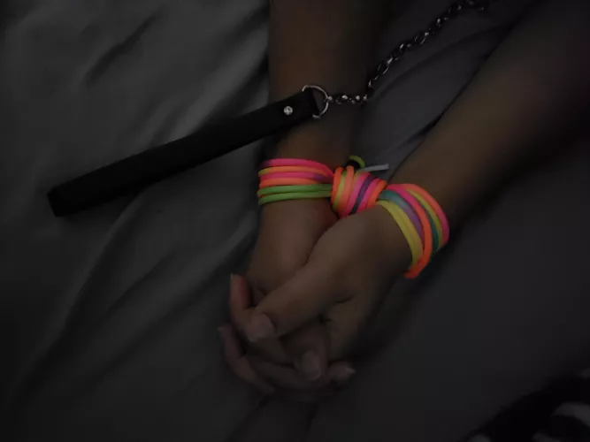 She likes to sleep with her hands tied