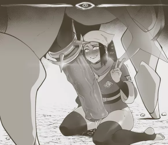 She looks a bit scared and excited at the same time (Artist: nyantcha)