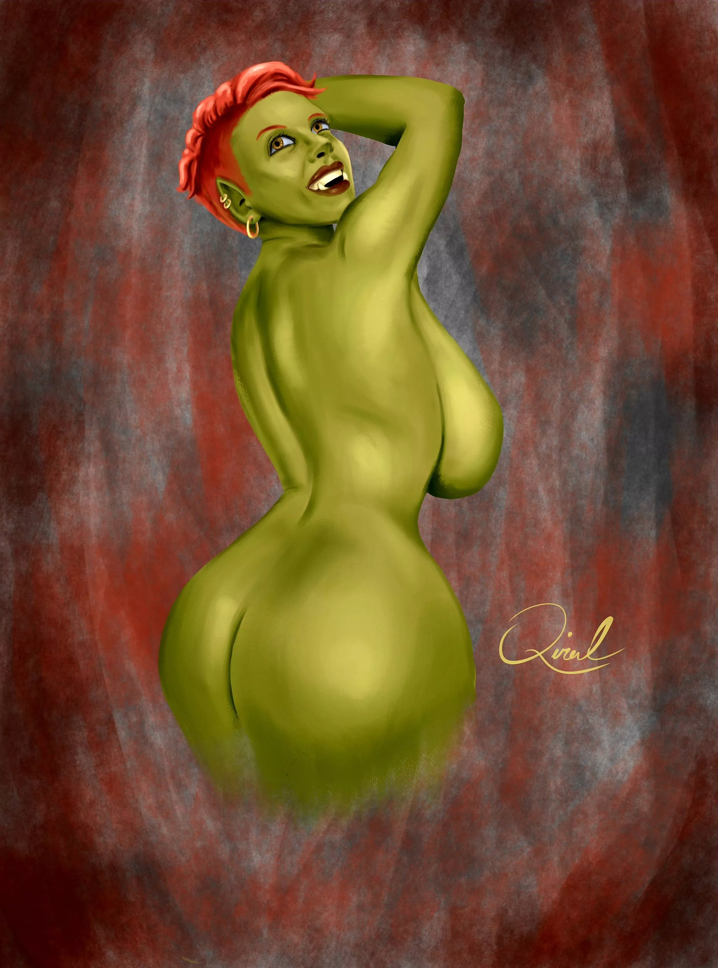 She looks a little too pleased to have caught you staring.