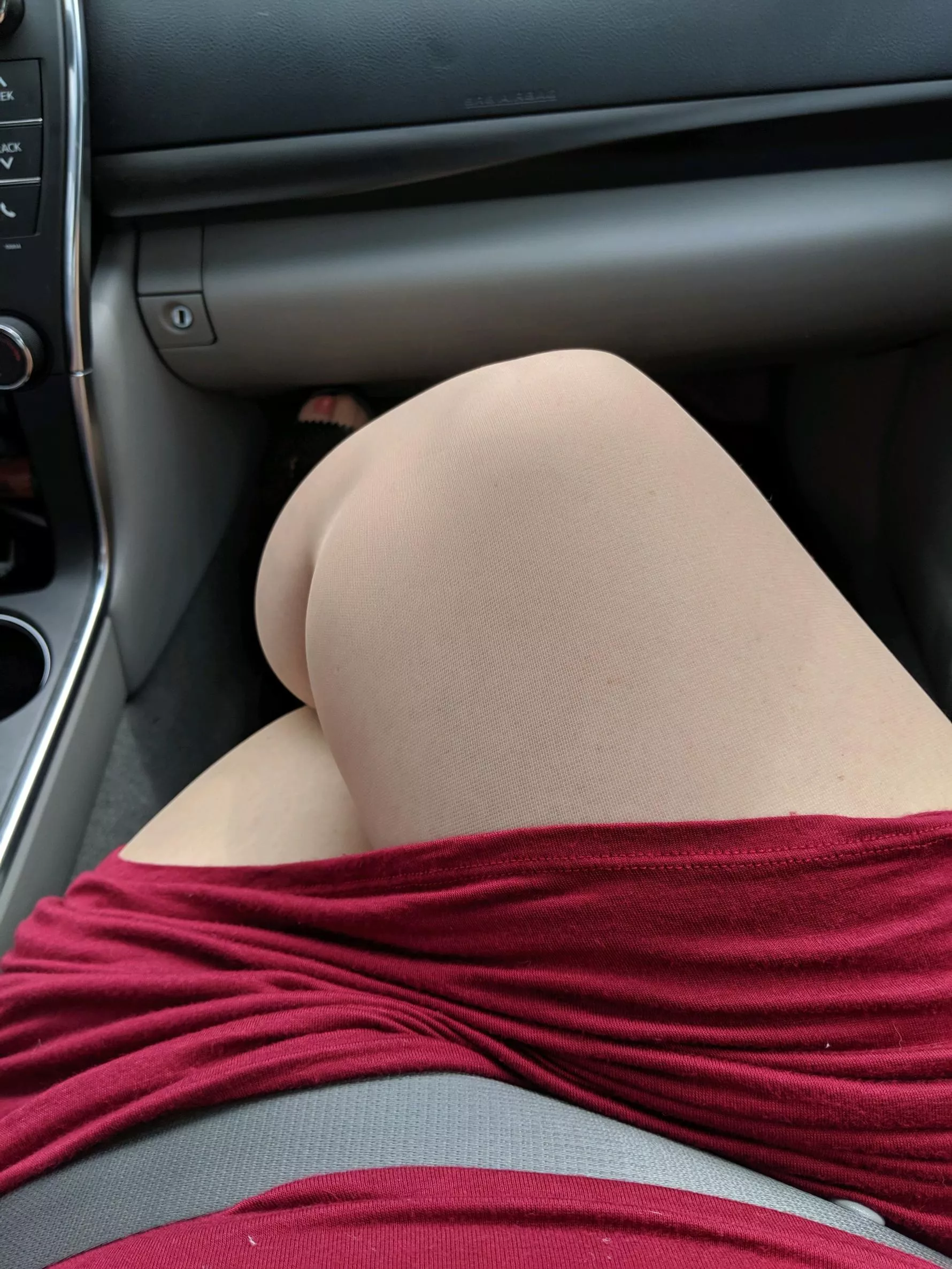 she loves pulling up alongside truckers....she always gives them a wave and a smile and a whole lotta thigh