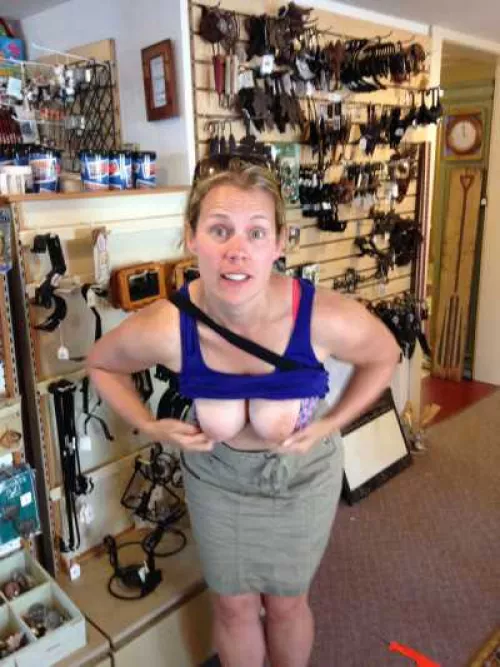 She loves showing off her saggy breasts