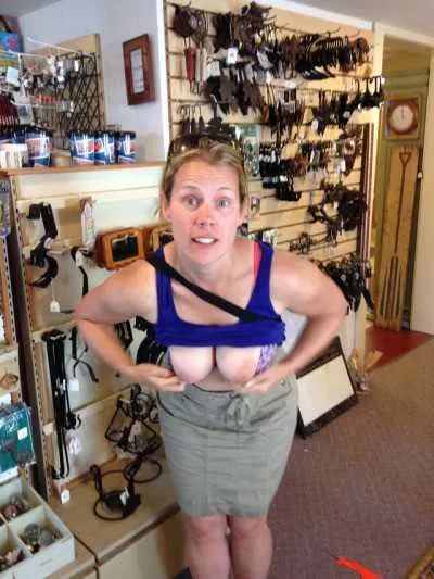 She loves showing off her saggy breasts