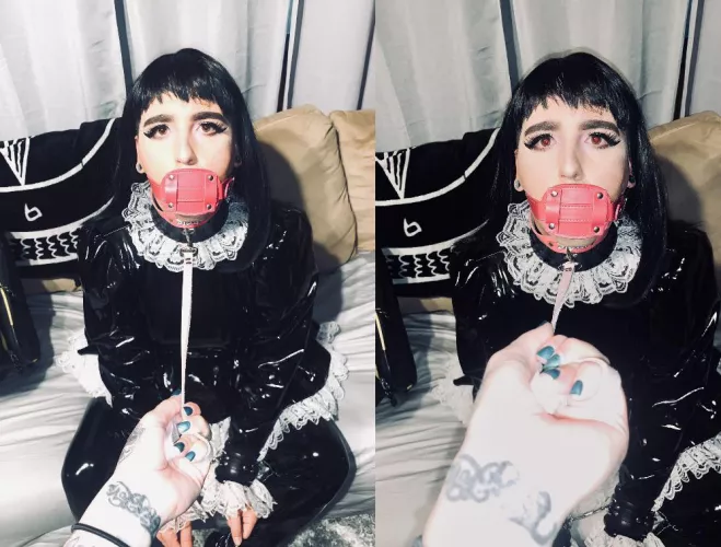 She says I look more cute with a pink penis gag in my mouth