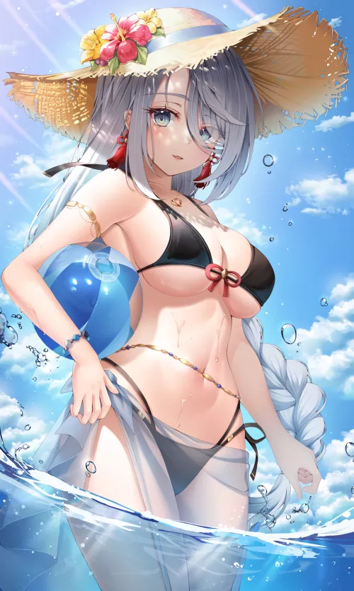 Shenhe in the water with beach ball (SSONG2) [Genshin Impact]