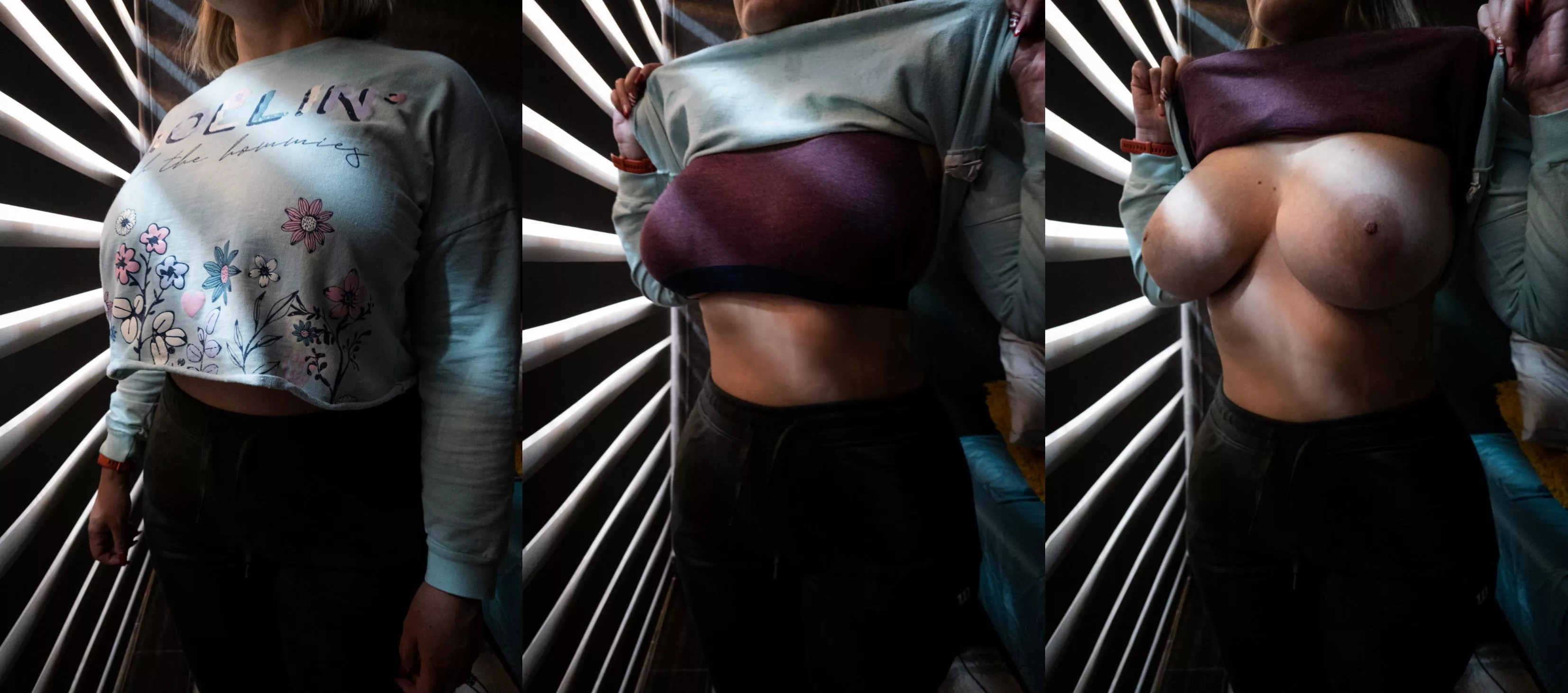 Shirt doesn't hide them very well, top is always struggling, they just want to be free... Shirt doesn't hide them very well, top is always struggling, they just want to be free...