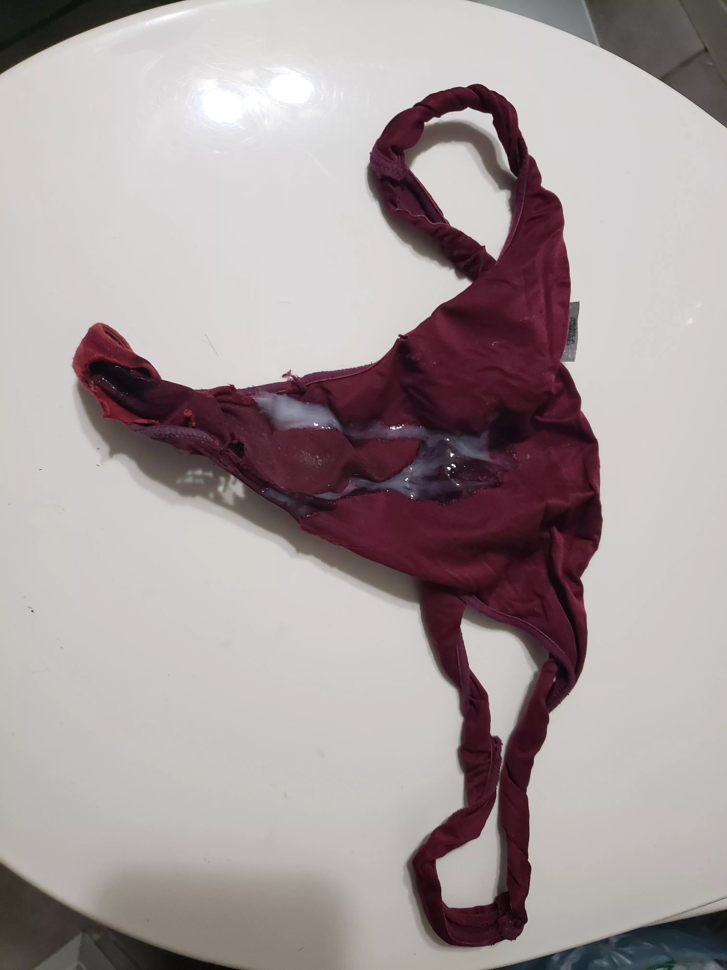 Shot a big load into my wife's dirty thong.