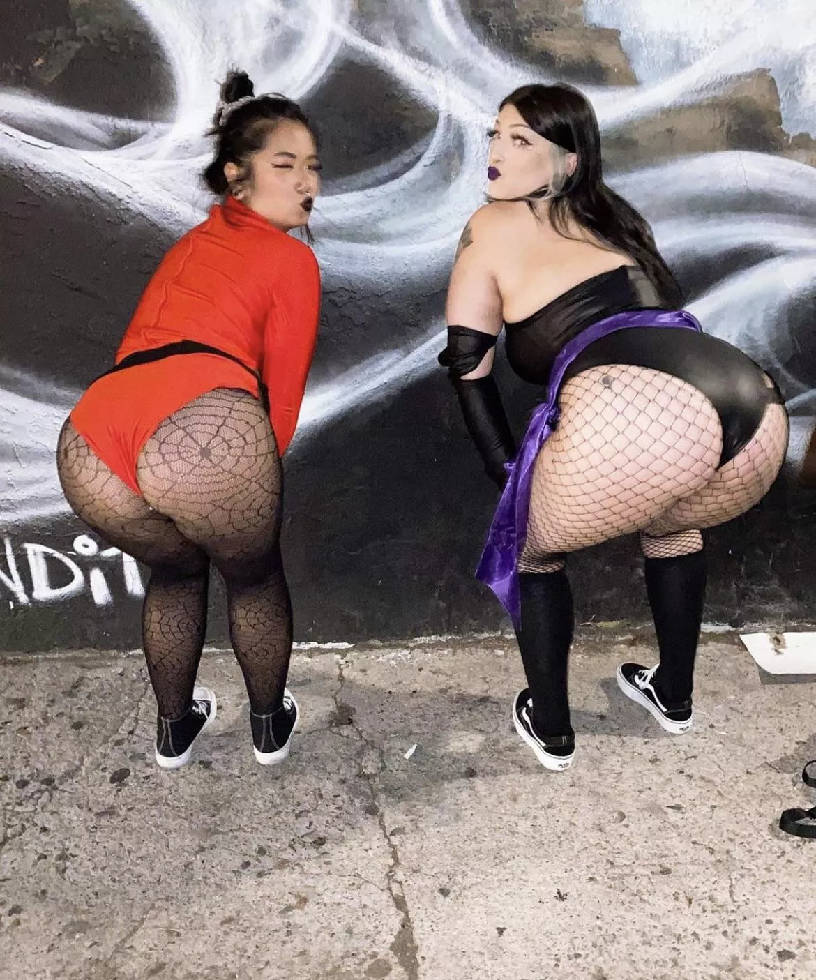 Showing off in fishnets and body suits