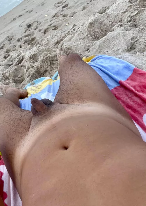 Showing off my soft cock at the beach