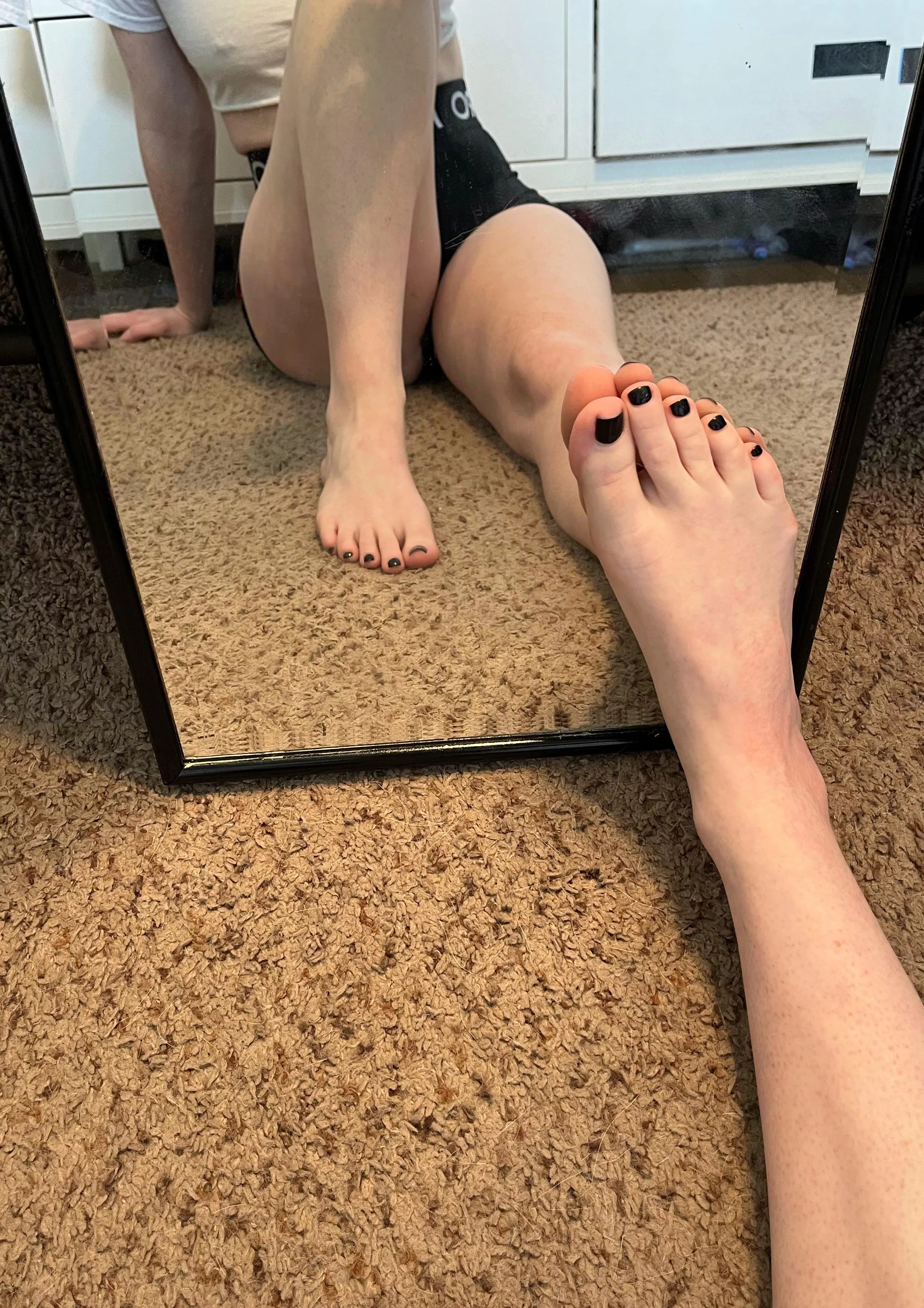 Showing off my sweaty feet after my workout