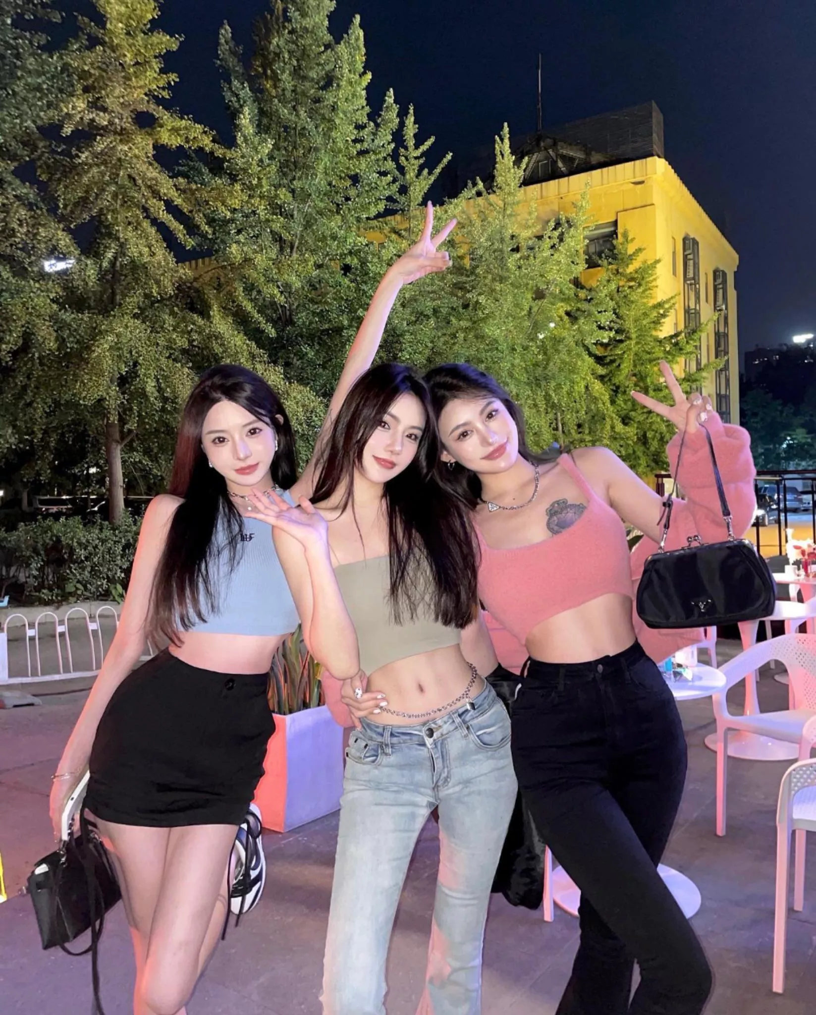 Showing off their midriff