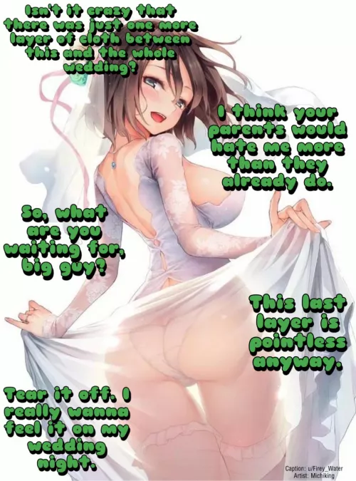 Showing you what’s underneath the dress. [Wedding dress] [Loving]