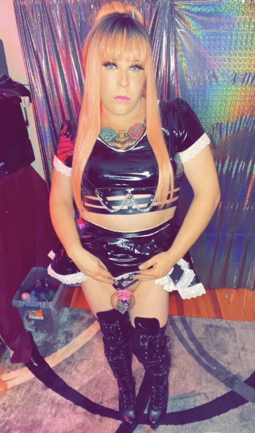 Sissy maid with a tiny cage