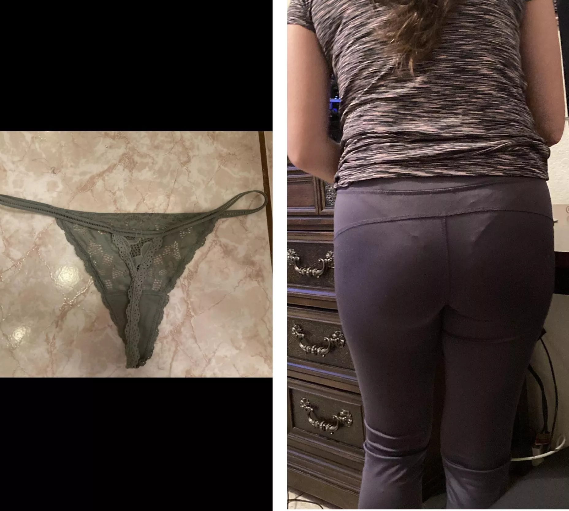 Sister’s visible thong line along with with one of her thongs.