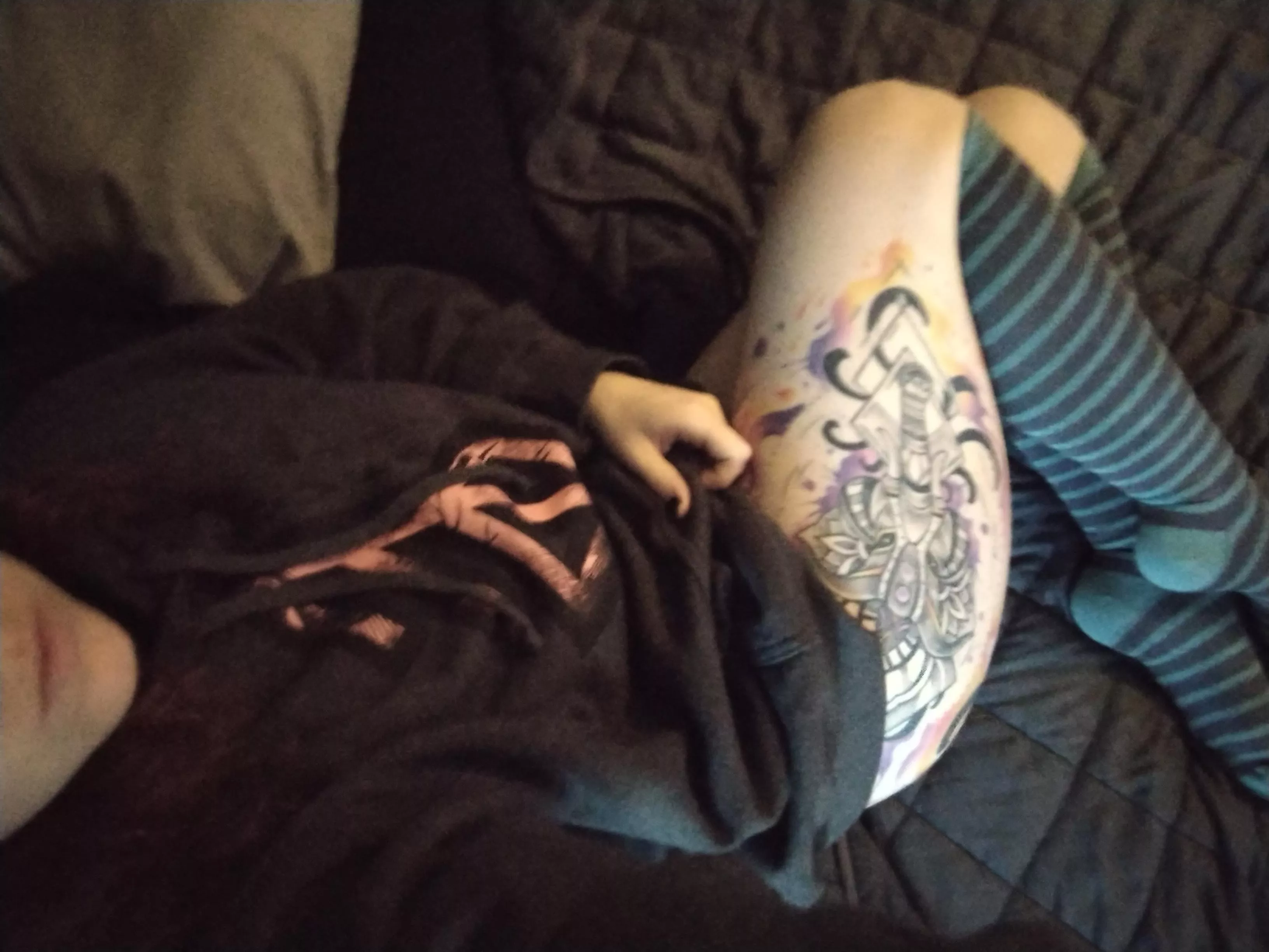 Snuggling in Daddy's sweatshirt while he's away at work.