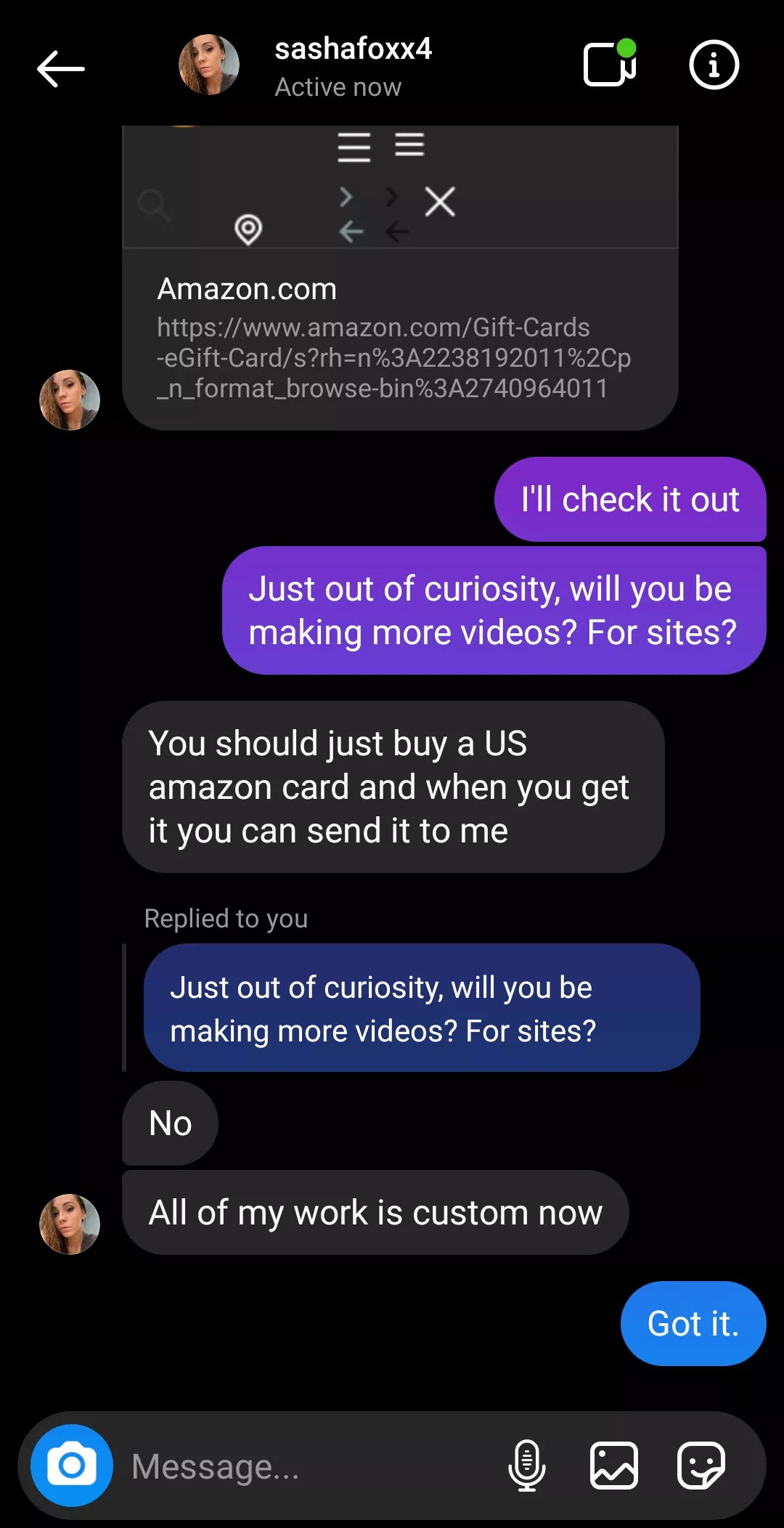 So, I don't know if this is allowed or not, but she's done with mainstream porn and websites.