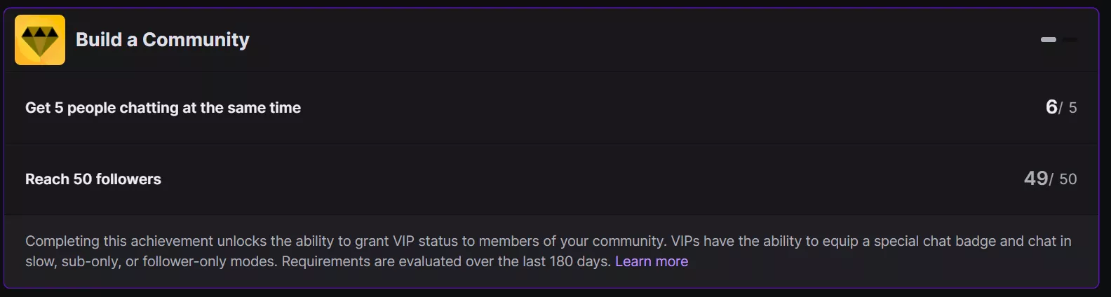 So i hit 50 a while ago, and am currently at 52 but this hasnt moved past 49. Is it just a bug or like if this doesnt fix am i not going to get affiliate when i hit my average viewers?