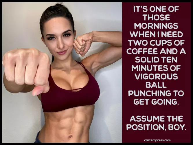 Some people need coffee to get going, she needs to wreck your balls...