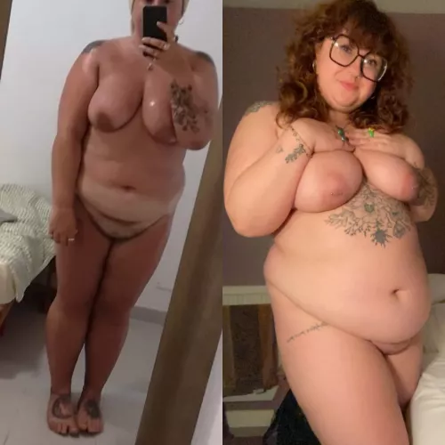 someone requested a progression pic… my fupa is definitely becoming more hidden! 🤭🐽
