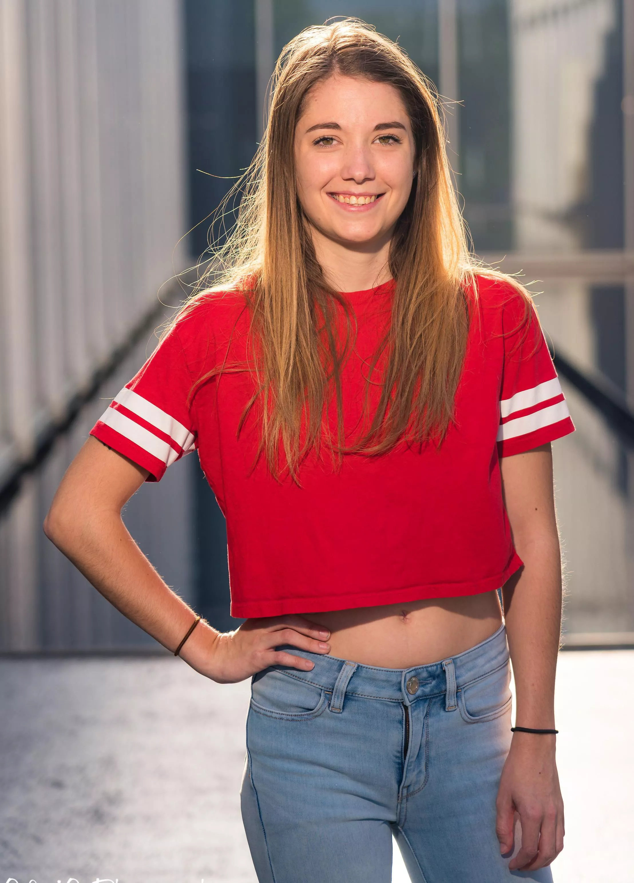 Sometimes simple is best, college girl on campus with a basic crop top UHQ
