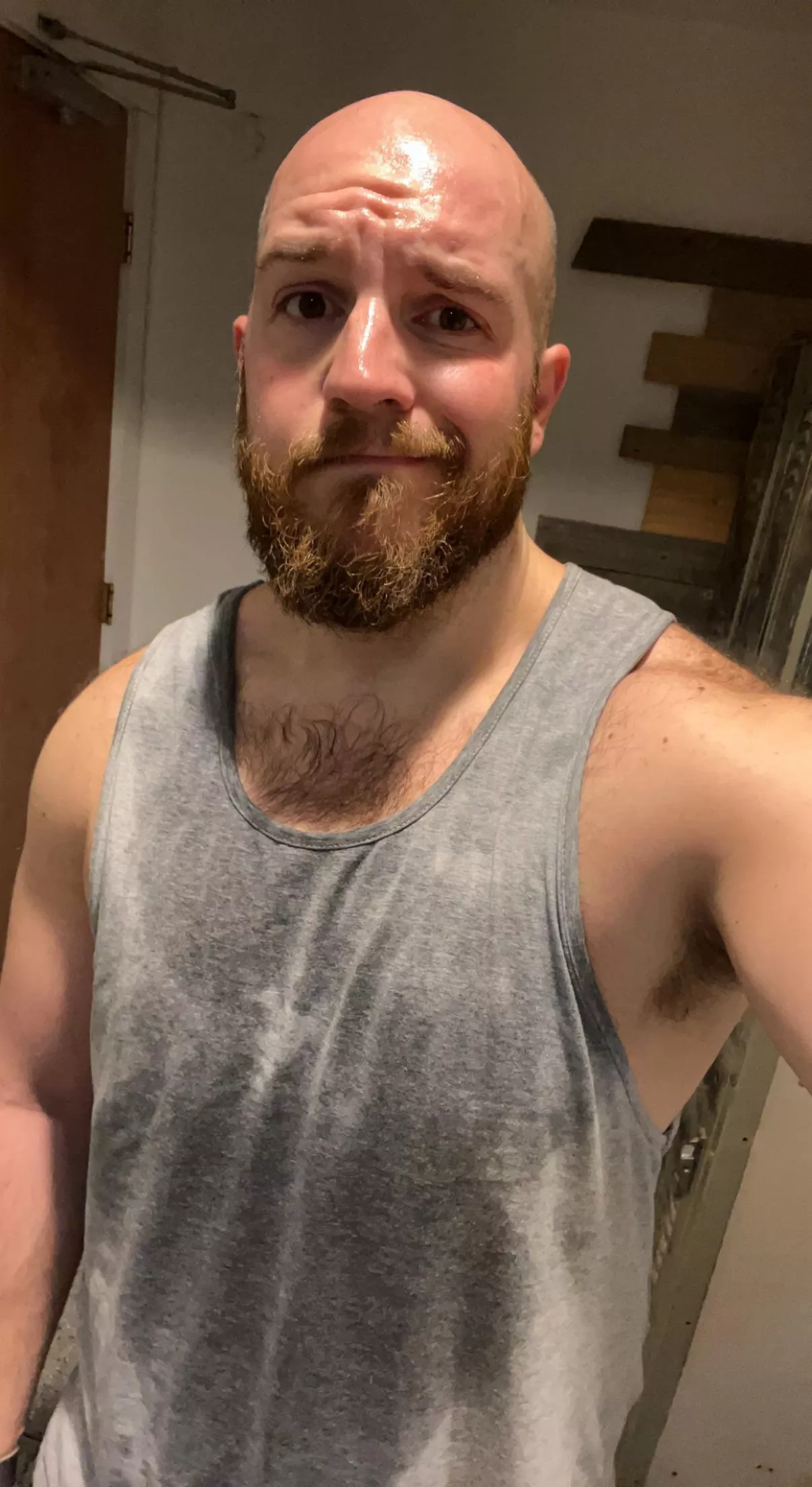 Sorry about the sweat but got a great workout in! Happy Tuesday shoulder day! Sorry about the sweat but got a great workout in! Happy Tuesday shoulder day!