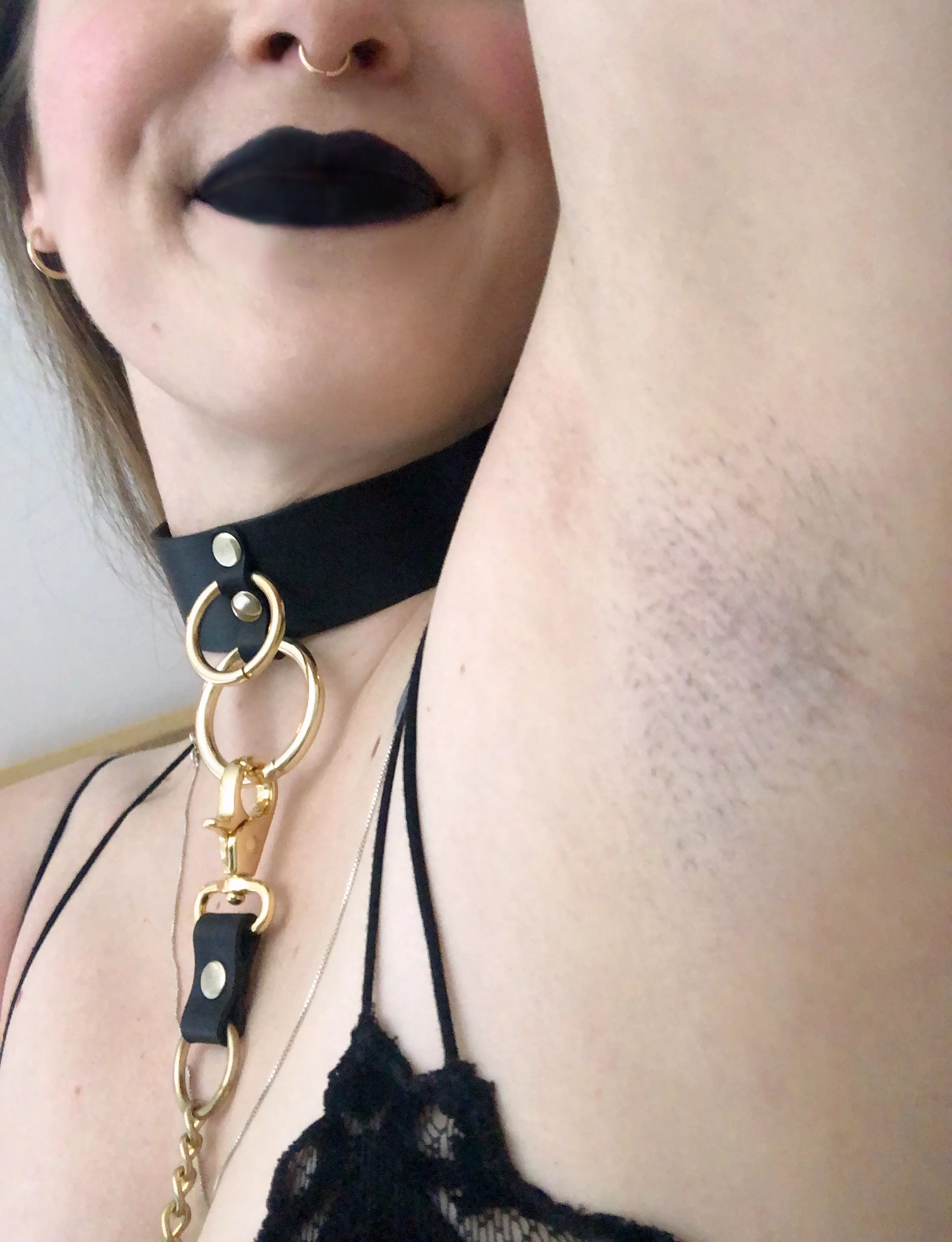 spooky & fuzzy 👻✨goth babe in leather leash & collar 🖤 spooky & fuzzy 👻✨goth babe in leather leash & collar 🖤