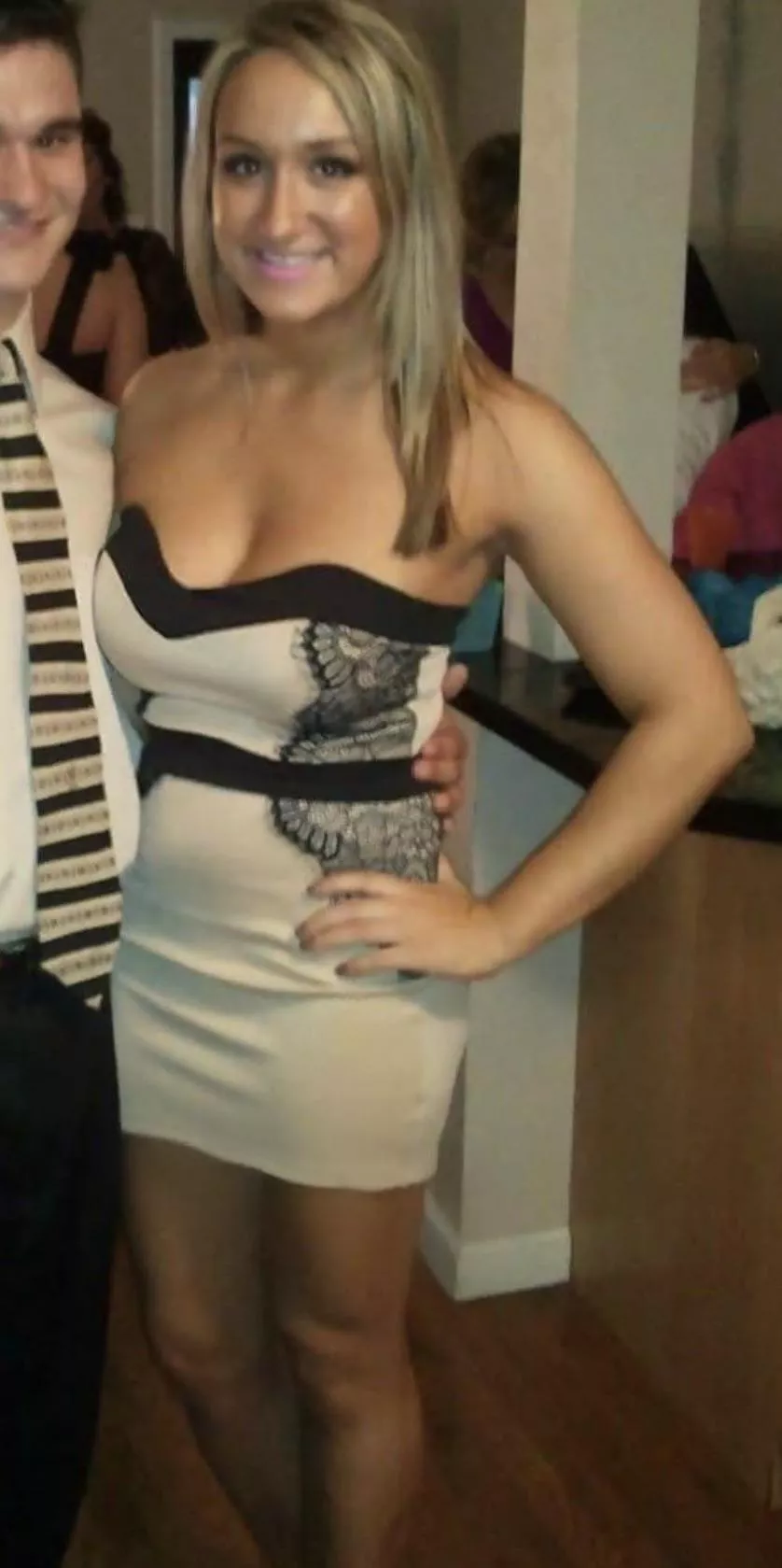 Strapless and probably not wearing a thing under that dress