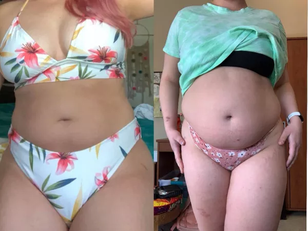 summer 20β compared to spring 21β my summer body has improved a few pounds π₯°