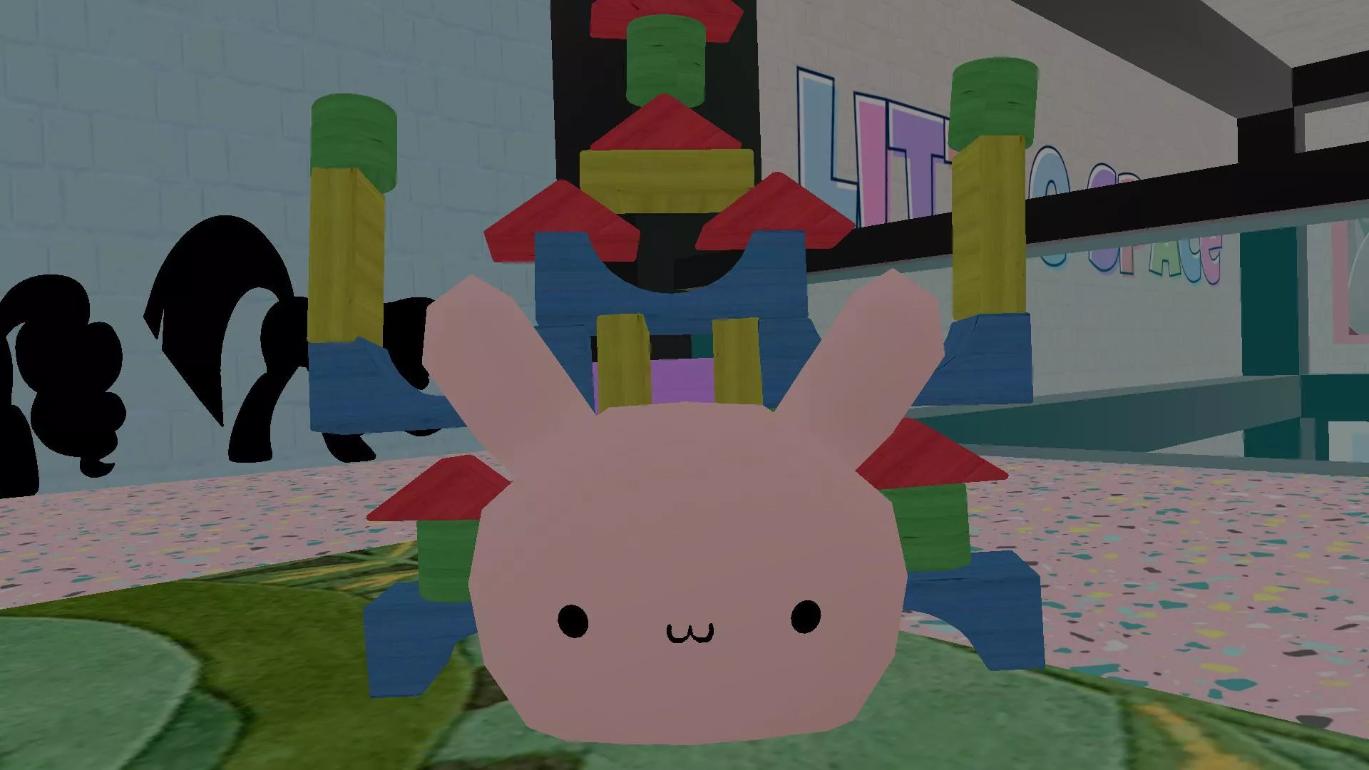Super happy with hours this brick block tower thing turned out in VR Chat (Little Snack) the only thing that sucked that while in the process of making it, every time I was looking for another Roblox’s someone jumbled my blocks and broke it every time 