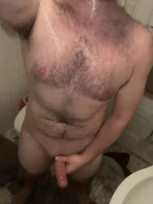 Super sweaty n hard after my workout 😄