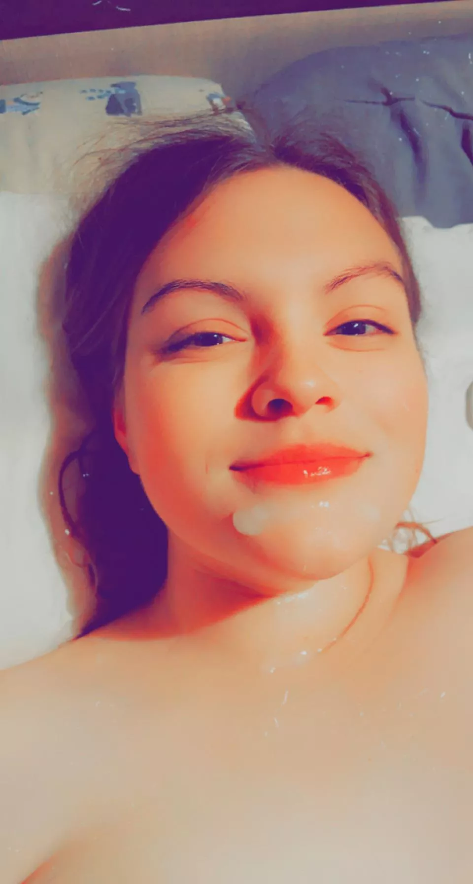 Swallowed most before the pic was taken😋 he said he’s aiming for my eyes next time, to make sure I don’t swallow 🤷🏻‍♀️😋