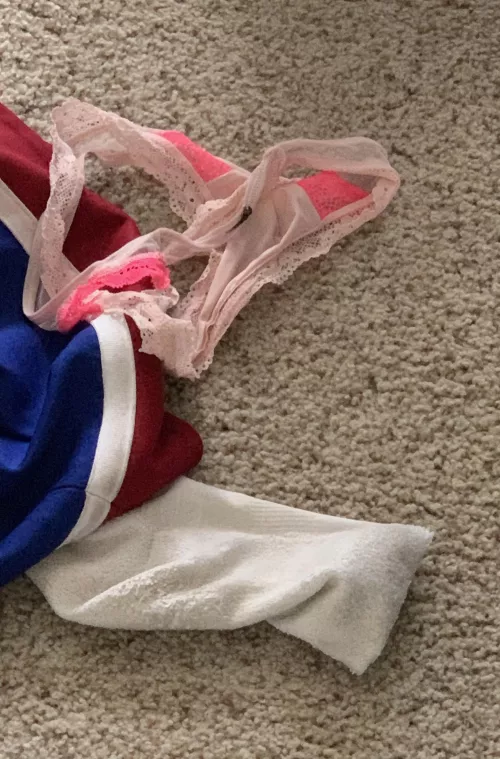Swim Team’s Super Cute Pink Lacy Thong as it Lays After Dropping From Her Body!