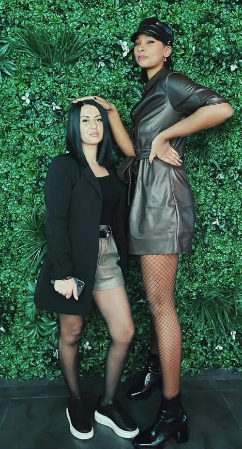 Tall Vicky 6'4 having a little fun with her short friend.