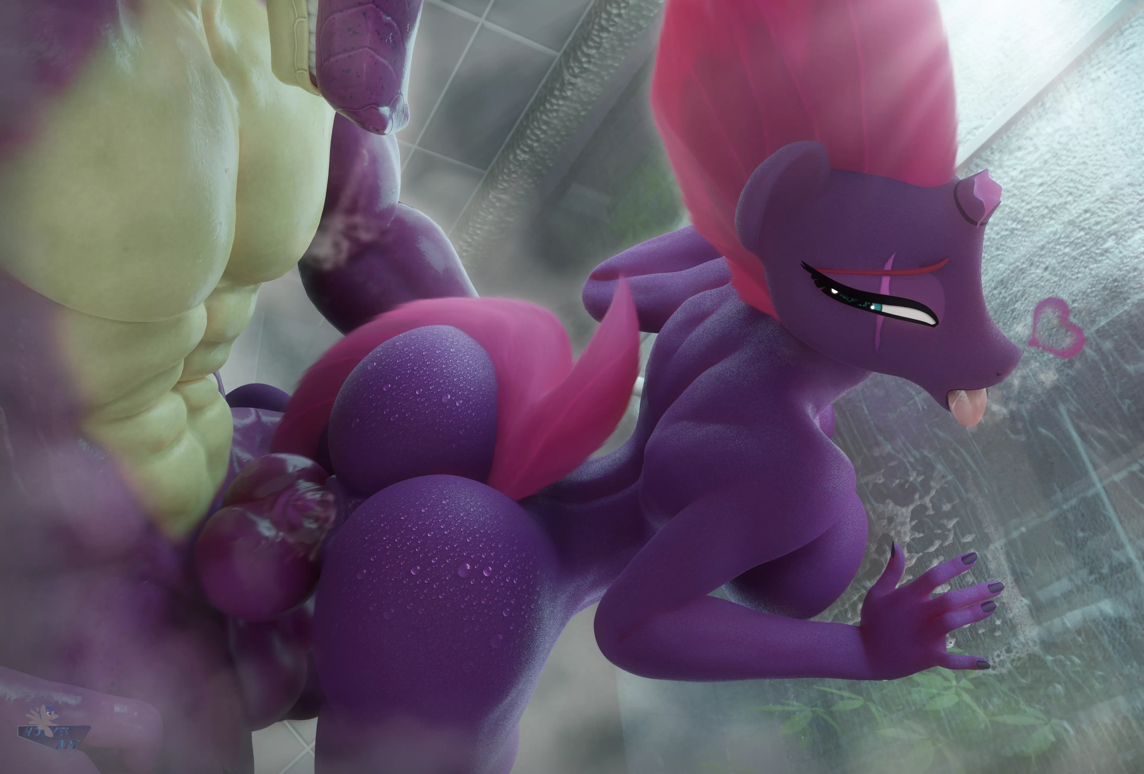 Tempest enjoying Spike's cock in the shower Artist: Hooves-art